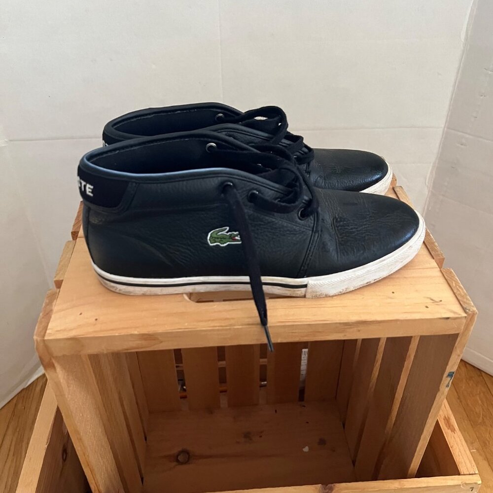 Lacoste Mens Size 7 Black Leather Ampthill LCR3 SPM Mid Lace-Up Sneakers Shoes - Picture 10 of 16